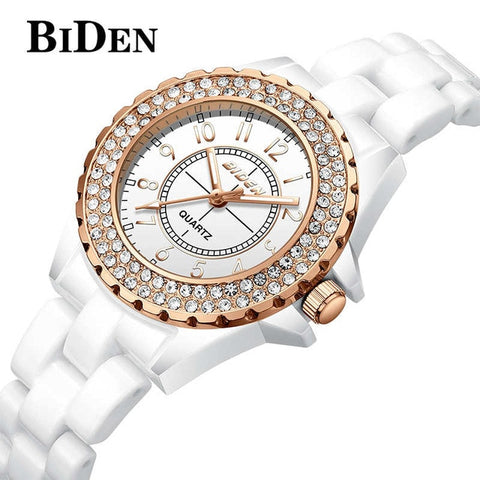 BIDEN Quartz Ladies Watch Women Watches Waterproof Ceramic Watch Female Clock Rhinestone Girl relogio feminino Wristwatch Timer