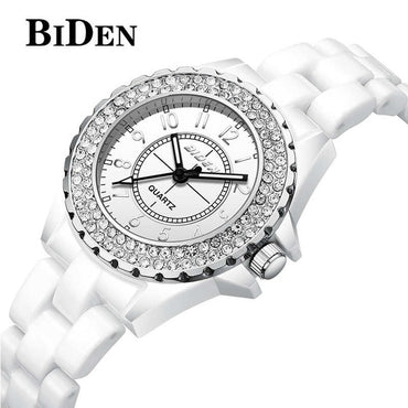 BIDEN Quartz Ladies Watch Women Watches Waterproof Ceramic Watch Female Clock Rhinestone Girl relogio feminino Wristwatch Timer