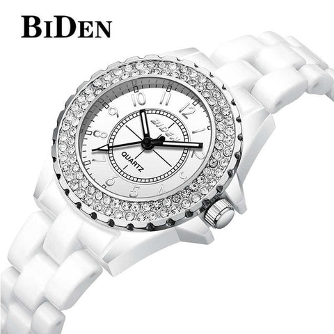 BIDEN Quartz Ladies Watch Women Watches Waterproof Ceramic Watch Female Clock Rhinestone Girl relogio feminino Wristwatch Timer
