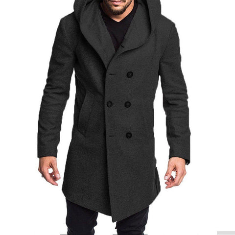 New Arrival Men British Style Overcoat Long Jacket Woolen Trench Warm Winter Fashion Hooded Jackets Coat Slim Outwear Clothes