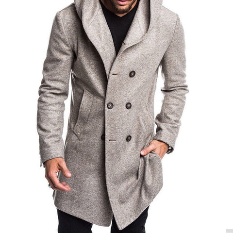 New Arrival Men British Style Overcoat Long Jacket Woolen Trench Warm Winter Fashion Hooded Jackets Coat Slim Outwear Clothes