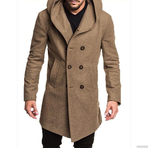 New Arrival Men British Style Overcoat Long Jacket Woolen Trench Warm Winter Fashion Hooded Jackets Coat Slim Outwear Clothes