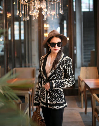 2019 Women New Black Pearl Blazer jacket nightclub costume female guest ds singer dj performance party celebration High Quality
