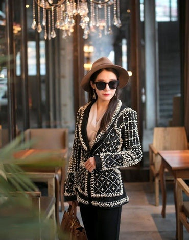 2019 Women New Black Pearl Blazer jacket nightclub costume female guest ds singer dj performance party celebration High Quality