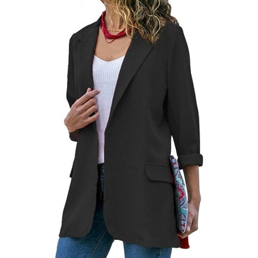 Puimentiua 2019 Autumn Slim Fit Women Blazers Open Front Notched Pockets Office Work Jacket Coat Elegant Lady Blazer Plus Size