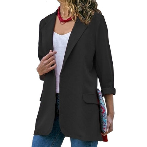 Puimentiua 2019 Autumn Slim Fit Women Blazers Open Front Notched Pockets Office Work Jacket Coat Elegant Lady Blazer Plus Size