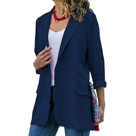 Puimentiua 2019 Autumn Slim Fit Women Blazers Open Front Notched Pockets Office Work Jacket Coat Elegant Lady Blazer Plus Size