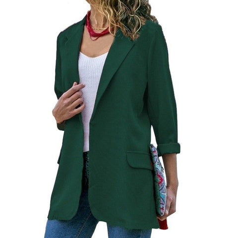 Puimentiua 2019 Autumn Slim Fit Women Blazers Open Front Notched Pockets Office Work Jacket Coat Elegant Lady Blazer Plus Size