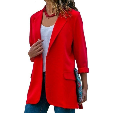Puimentiua 2019 Autumn Slim Fit Women Blazers Open Front Notched Pockets Office Work Jacket Coat Elegant Lady Blazer Plus Size